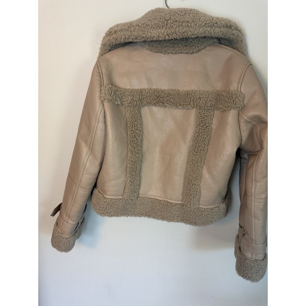 Apparis Jay Faux Leather & Faux Shearling Moto Jacket Taupe Sz M $465 NWT - Picture 4 of 16